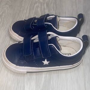 LIKE NEW Toddler Navy Blue Leather Converse Sneakers, Size 8